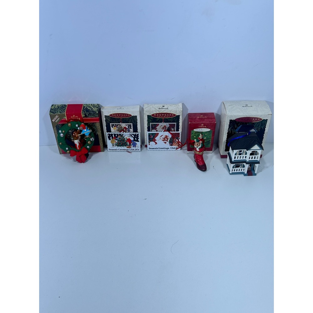 Lot 5 Hallmark Keepsake Ornaments 1990-2000 Magic Light Stamps Victorian House